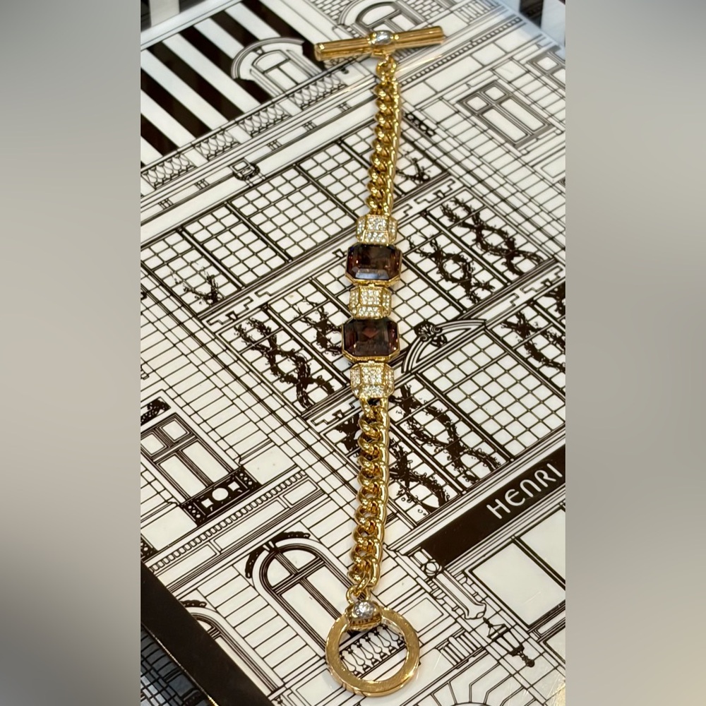 NWOT HENRI BENDEL Purple Stone/Chain Toggle Bracelet w/HB Dusty & Shopping Bag